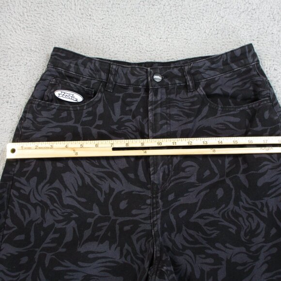 H&M No Fear Pants Womens 8 Black Wide Leg Loose Fit Twill All Over Print 29 x 31 - Picture 10 of 16